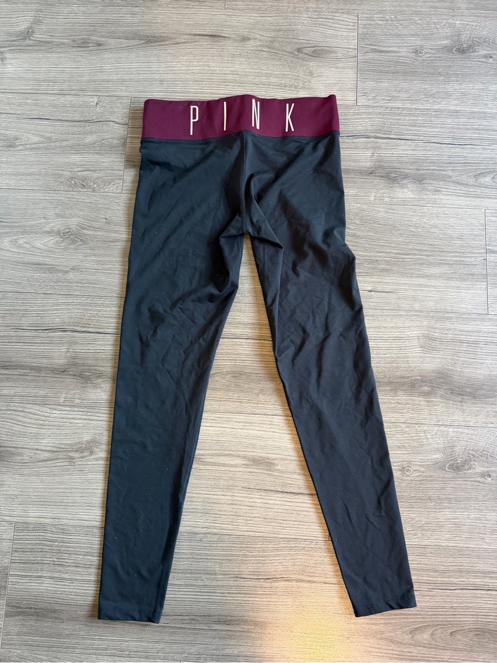 PINK Victoria's Secret Black Leggings with Maroon PINK Waistband
